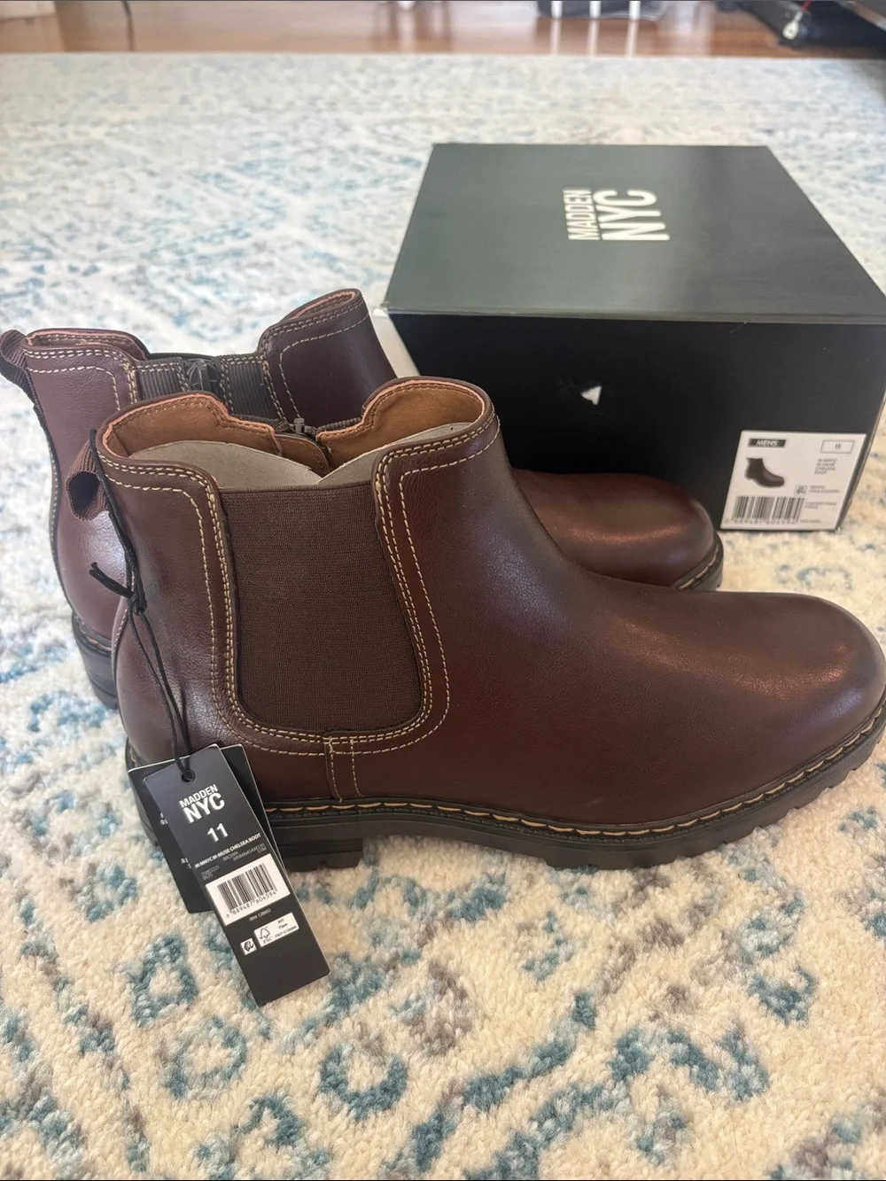 Madden NYC Men's Brown Leather Chelsea Boots
